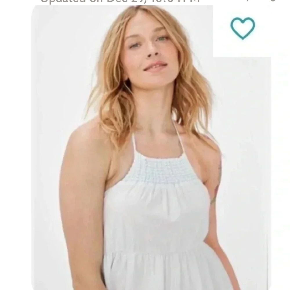 NWT American eagle high neck halter  tie up mini dress in baby blue denim M